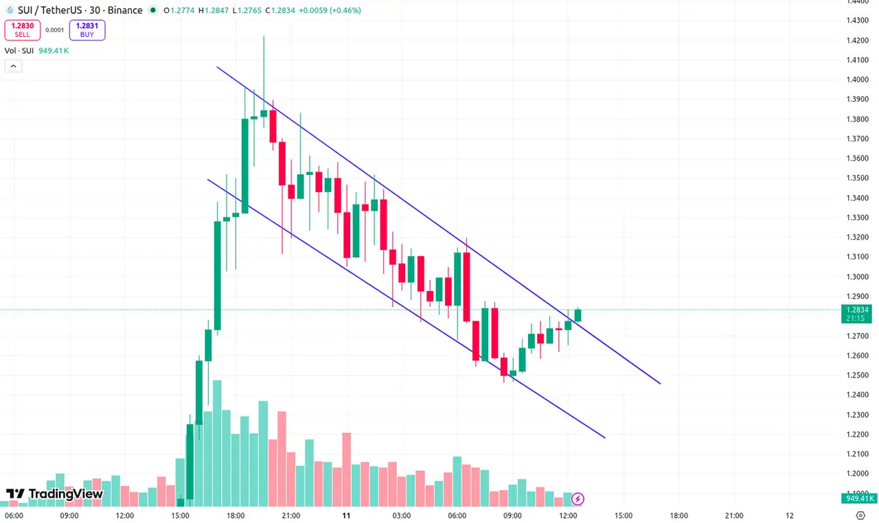 Screenshot dankshard posted: descending channel candlestick chart