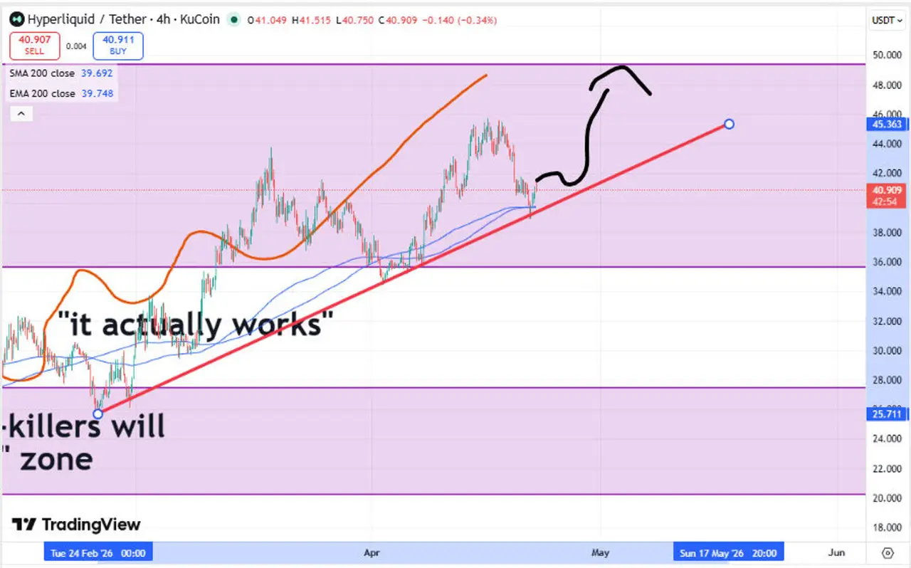 Screenshot dankshard posted: annotated 4h chart, HL narrative
